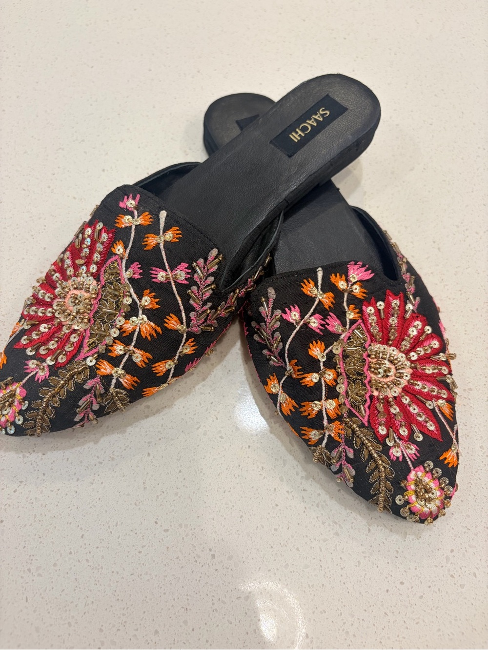 NEW SAACHI Black Beaded Slip On Flats 9